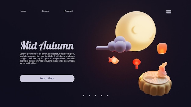 PSD plantilla de página de destino de mediados de otoño con composición de ilustración de renderizado 3d