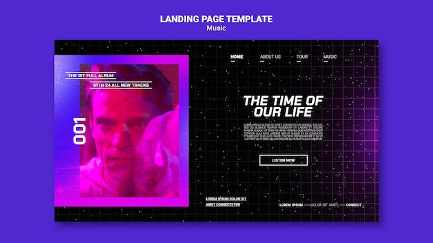 PSD plantilla de página de destino de música futurista
