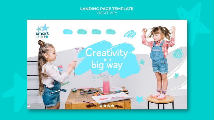 PSD plantilla de página de destino para niños creativos que se divierten
