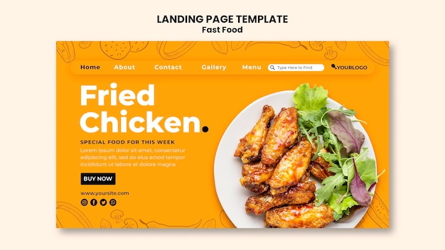 Plantilla de página de destino para plato de pollo frito