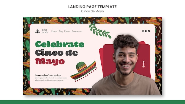 PSD plantilla de página de destino realista del cinco de mayo