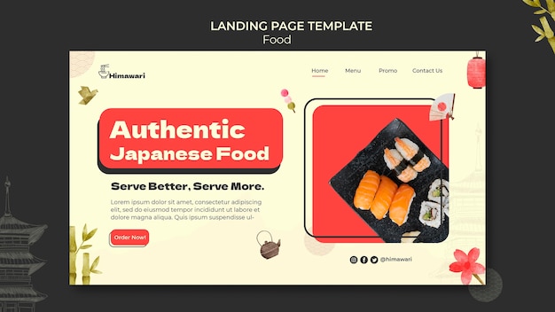 Plantilla de página de destino para restaurante de comida japonesa