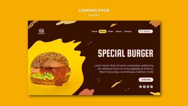 PSD plantilla de página de destino para restaurante de hamburguesas