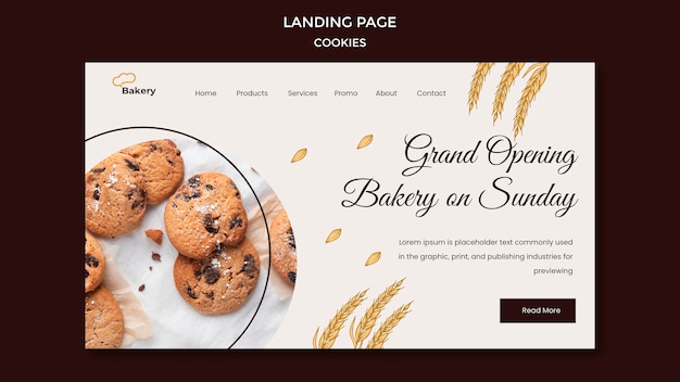 PSD plantilla de página de destino de la tienda de cookies