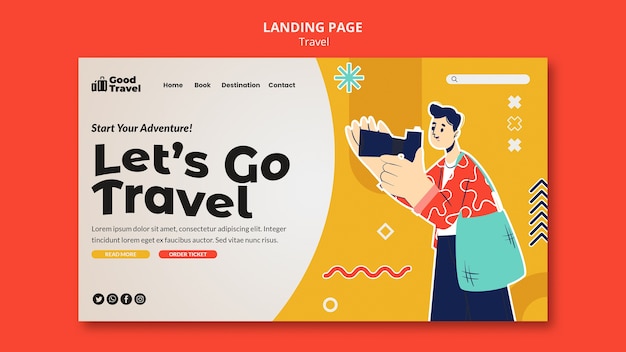 Plantilla de página de destino de viaje de diseño plano