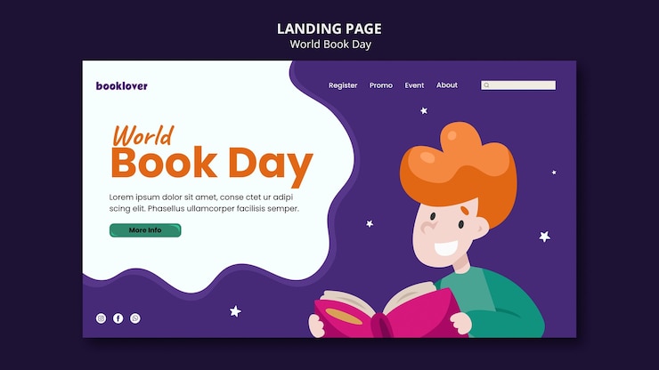 PSD plantilla de página de inicio del día mundial del libro
