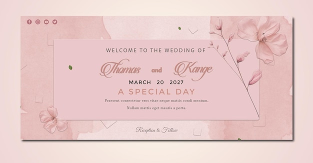 plantilla de pancarta de invitación floral para la boda