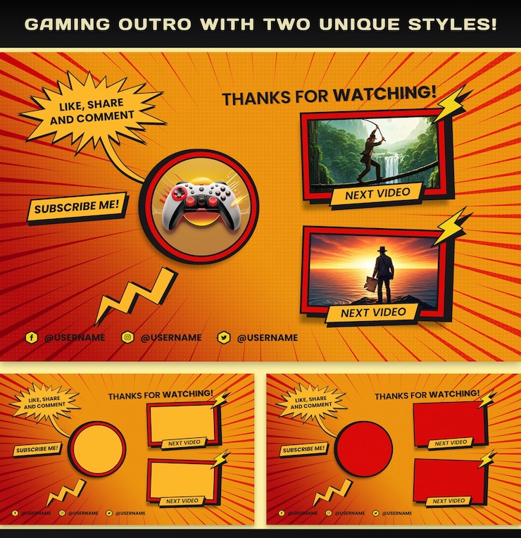PSD plantilla de pantalla de extremo de amplificador de juego dualstyle para creadores de youtube