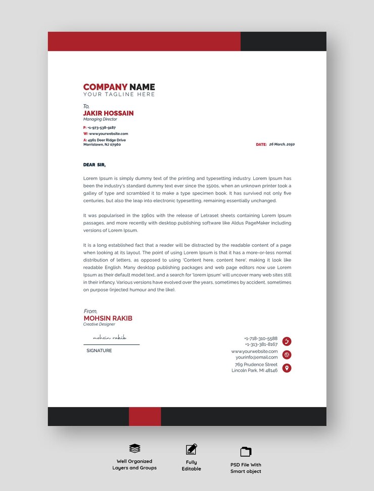PSD plantilla de papel de carta profesional de negocios con diseño moderno y archivo psd totalmente editable