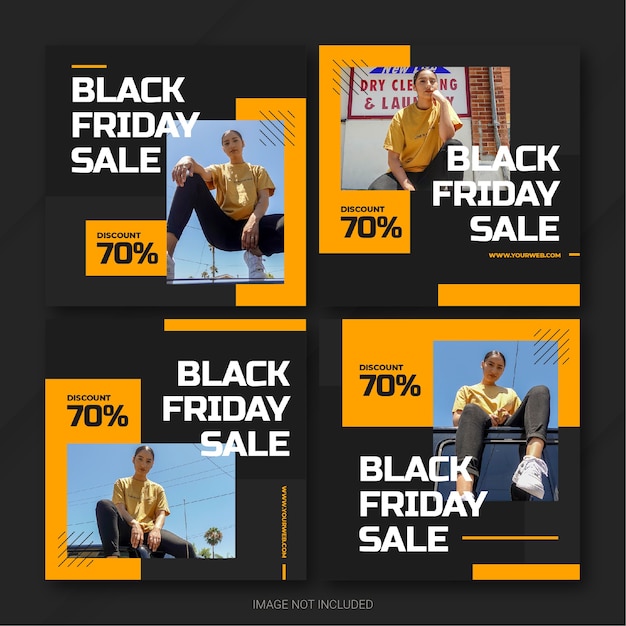 La plantilla de paquete de publicaciones de instagram de la campaña black friday