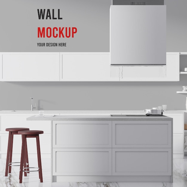 Plantilla de pared de cocina en renderizado 3d
