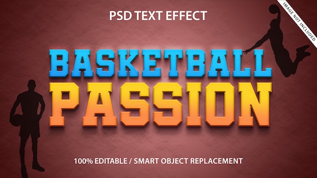 PSD plantilla de pasión de baloncesto con efecto de texto