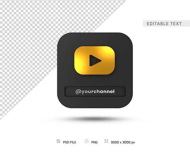 PSD plantilla de perfil en icono de youtube 3d de lujo