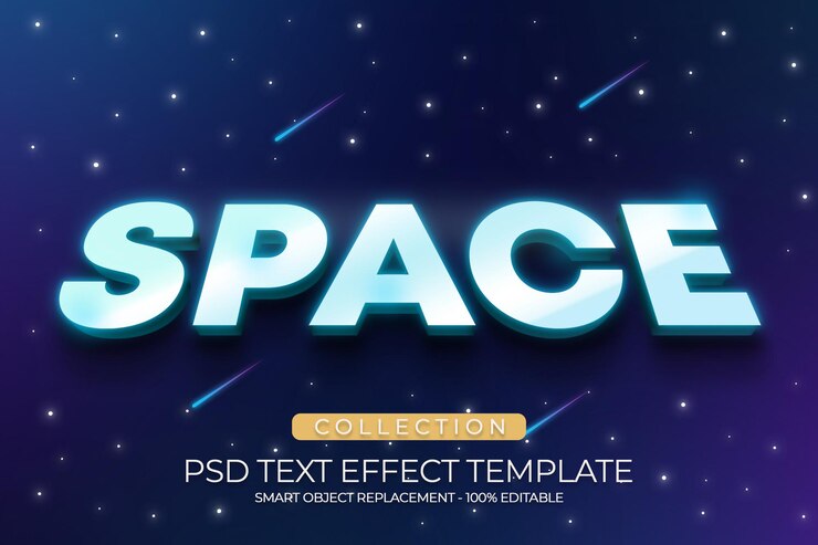 PSD plantilla personalizada de efecto de texto 3d de estrellas de galaxia espacial