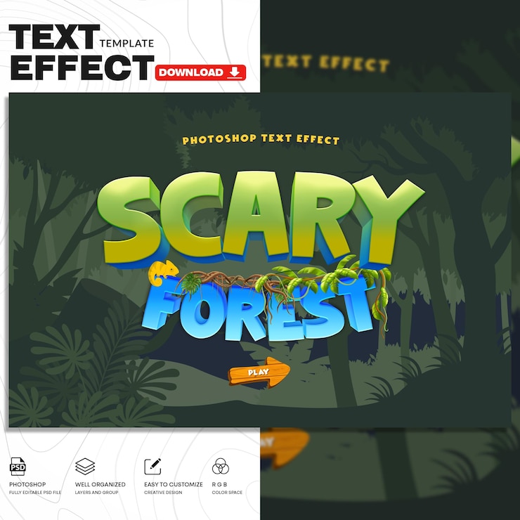 PSD plantilla de photoshop de efecto de texto del bosque aterrador