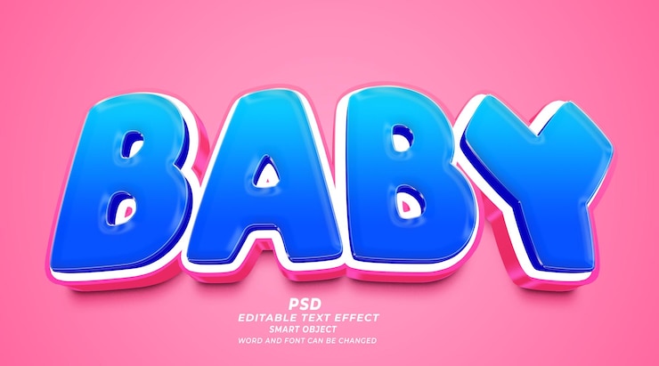 PSD plantilla de photoshop de efecto de texto editable 3d de bebé