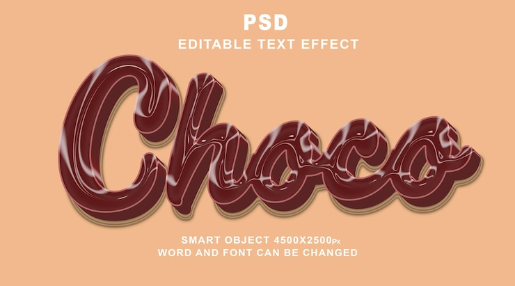 PSD plantilla de photoshop de efecto de texto editable 3d choco psd