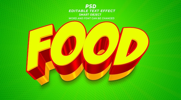 Plantilla de photoshop de efecto de texto editable 3d de comida con fondo