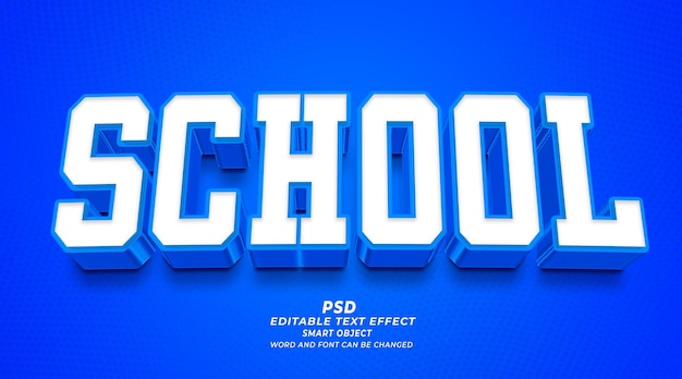 Plantilla de photoshop de efecto de texto editable 3d de escuela