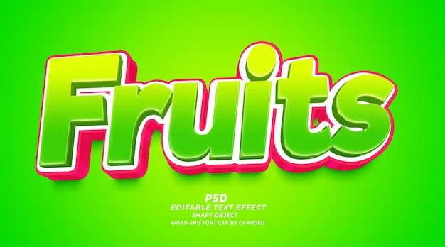 PSD plantilla de photoshop de efecto de texto editable 3d de frutas