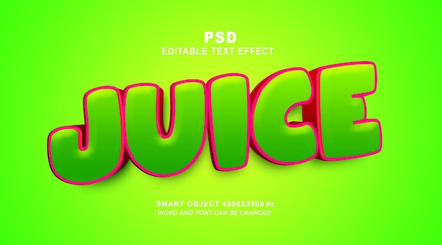 PSD plantilla de photoshop de efecto de texto editable 3d de jugo