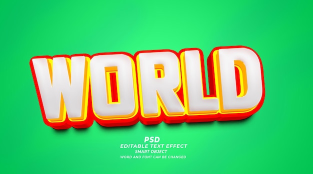 PSD plantilla de photoshop de efecto de texto editable 3d mundial
