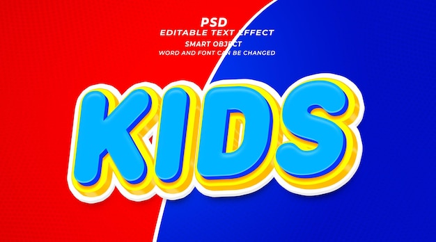 Plantilla de photoshop de efecto de texto editable 3d para niños