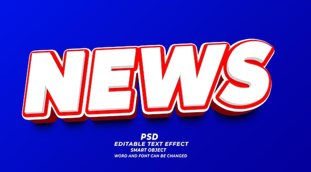Plantilla de Photoshop de efecto de texto editable en 3d de noticias con fondo lindo