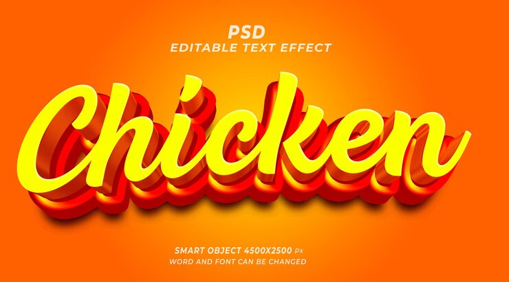 PSD plantilla de photoshop de efecto de texto editable 3d de pollo