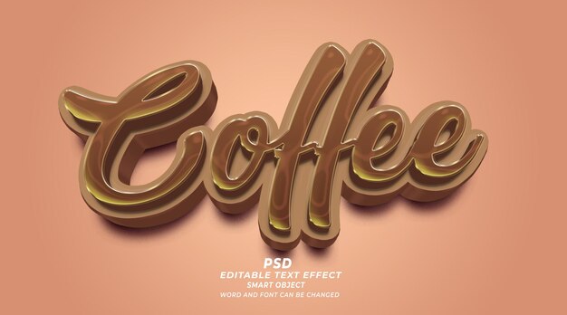 Plantilla de photoshop de efecto de texto psd editable 3d de café