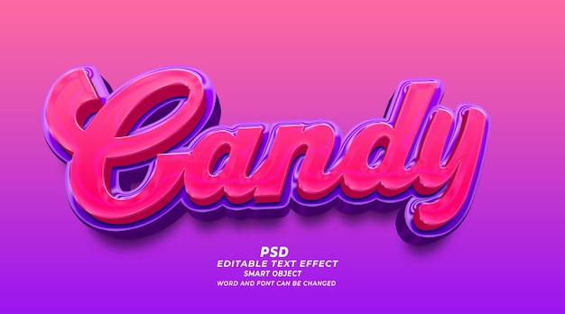 Plantilla de photoshop de efecto de texto PSD editable en 3d de caramelo