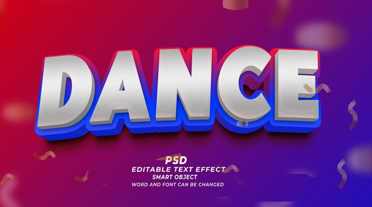 PSD plantilla de photoshop de efectos de texto editable para la danza psd