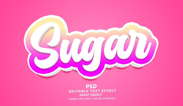 PSD plantilla de photoshop de efectos de texto editables en 3d para psd sugar