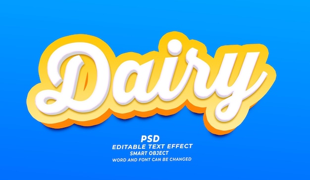Plantilla de Photoshop de efectos de texto editables para PSD Dairy 3d