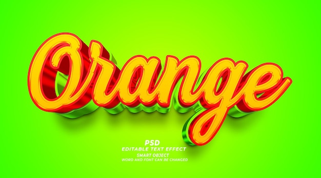Plantilla de photoshop de estilo de texto editable en 3d naranja