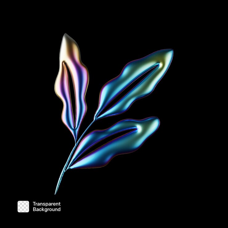 PSD plantilla png de ilustración holográfica de plantas en 3d
