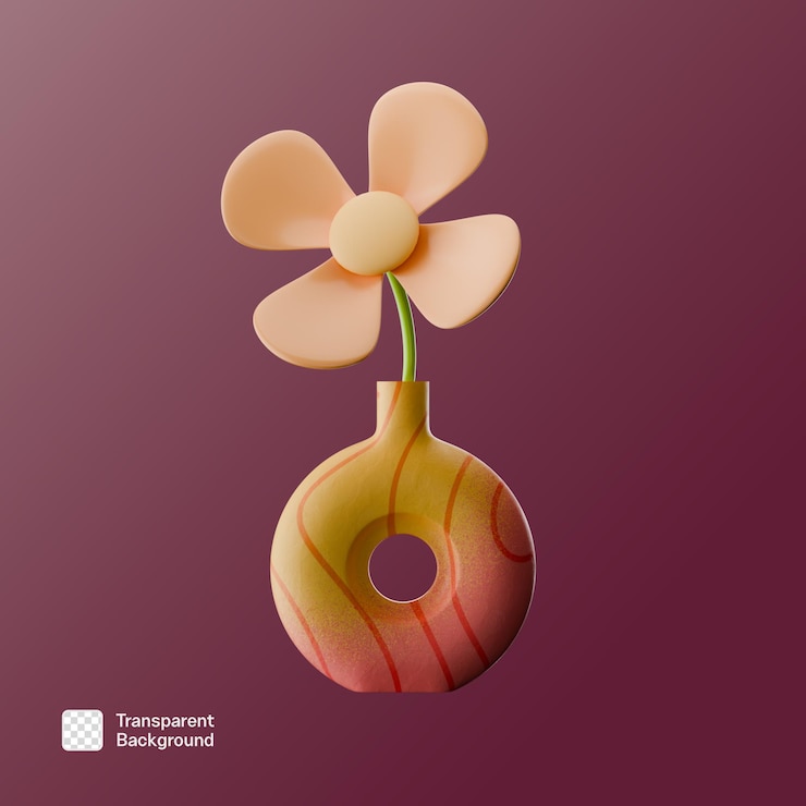 PSD plantilla png de ilustración única de flores de jarrón en 3d