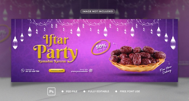 Plantilla de portada de banner de redes sociales de menú de comida especial de ramadan kareem