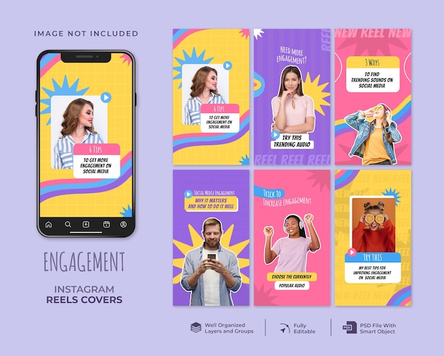 Plantilla de portada de carretes de instagram de consejos de redes sociales de participación