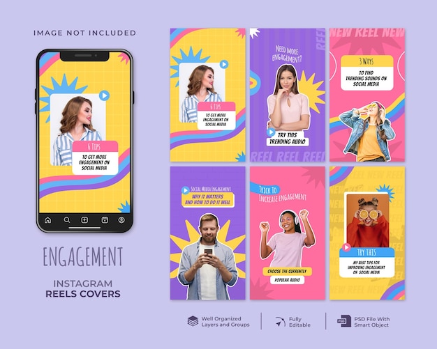 PSD plantilla de portada de carretes de instagram de consejos de redes sociales de participación