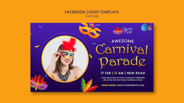 Plantilla de portada de la celebración del carnaval en facebook