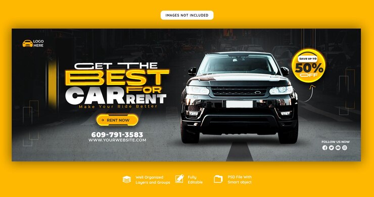 PSD plantilla de portada de facebook de autos y alquiler de autos
