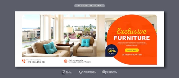 Plantilla de portada de facebook y banner web de muebles modernos para redes sociales