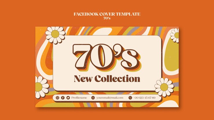 PSD plantilla de portada de facebook estética de los 70