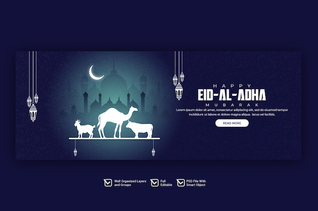 PSD plantilla de portada de facebook del festival islámico eid al adha mubarak