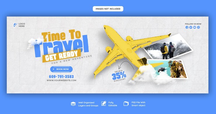 PSD plantilla de portada de facebook de viajes y turismo