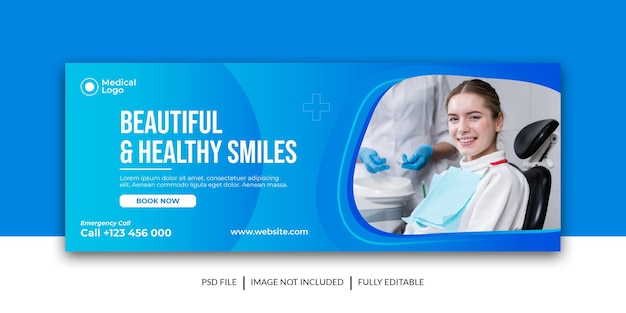 PSD plantilla de portada o banner de redes sociales de dentista y cuidado dental