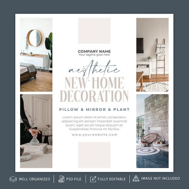 PSD plantilla de portada o publicación de instagram de inspiración interior para decoración del hogar