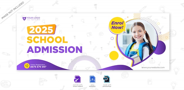 Plantilla de portada y plantilla web de Facebook para la admisión a la educación escolar