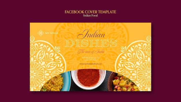 Plantilla de portada de redes sociales de restaurante de comida india con diseño de mandala